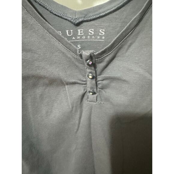 Guess size small grey long sleeve shirt v neck 3/4 sleeve 3 diamond rhinestones - Picture 8 of 10